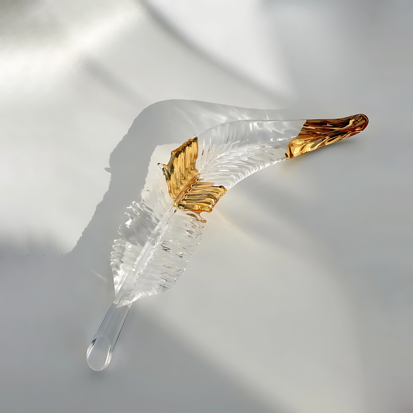 Gold Ring Glass Feather Pendant