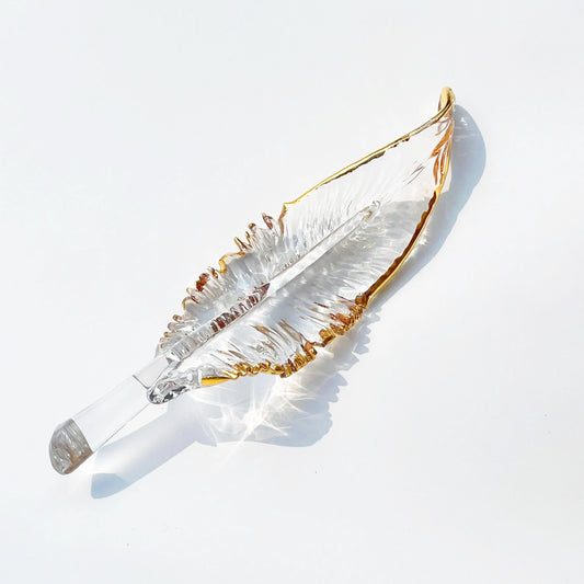 Gold Edged Glass Feather Pendant