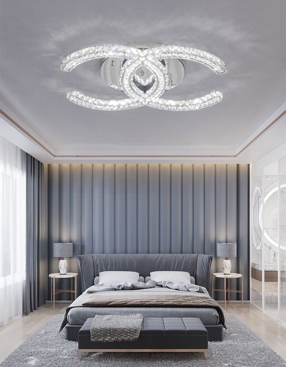 Modern Double C Crystal Ceiling Lamp - Loonglight
