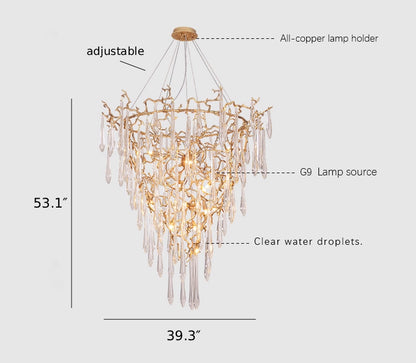 Modern French Branch Crystal Raindrop Chandelier