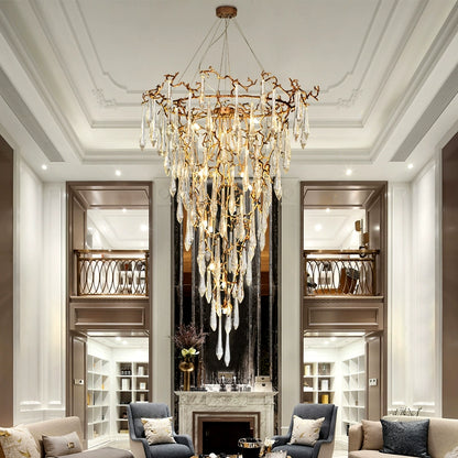 Modern French Branch Crystal Raindrop Chandelier