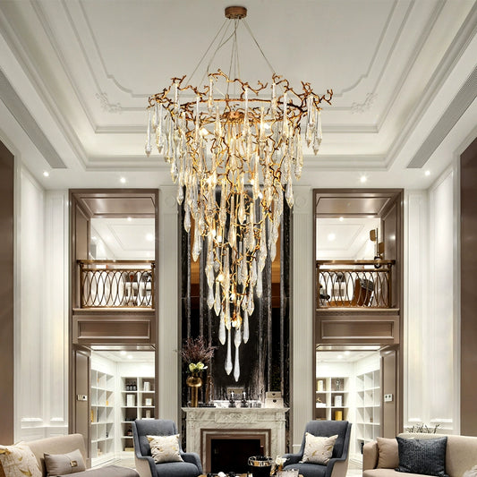 Modern French Branch Crystal Raindrop Chandelier