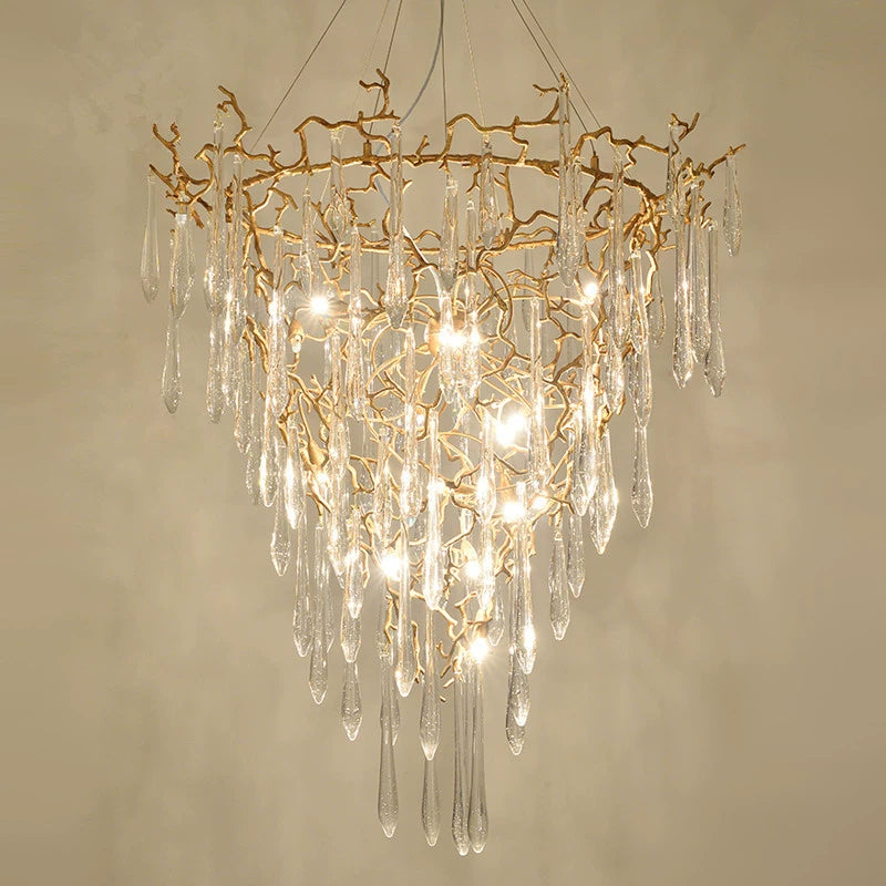 Modern French Branch Crystal Raindrop Chandelier