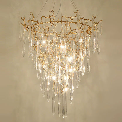 Modern French Branch Crystal Raindrop Chandelier