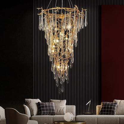 Modern French Branch Crystal Raindrop Chandelier