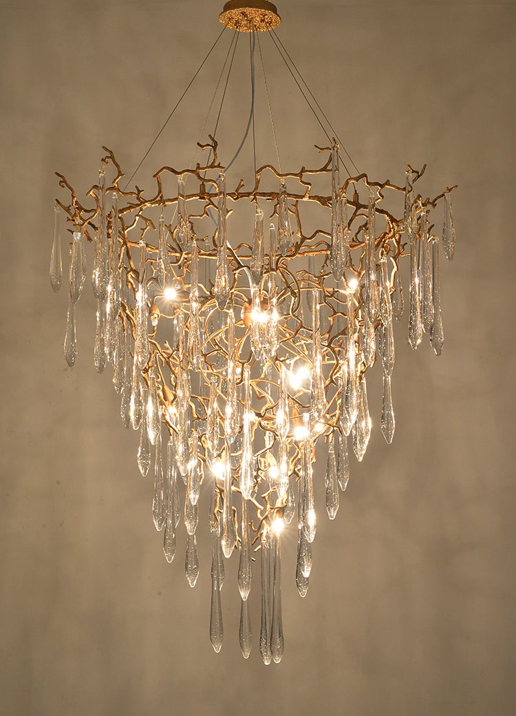 Modern French Branch Crystal Raindrop Chandelier