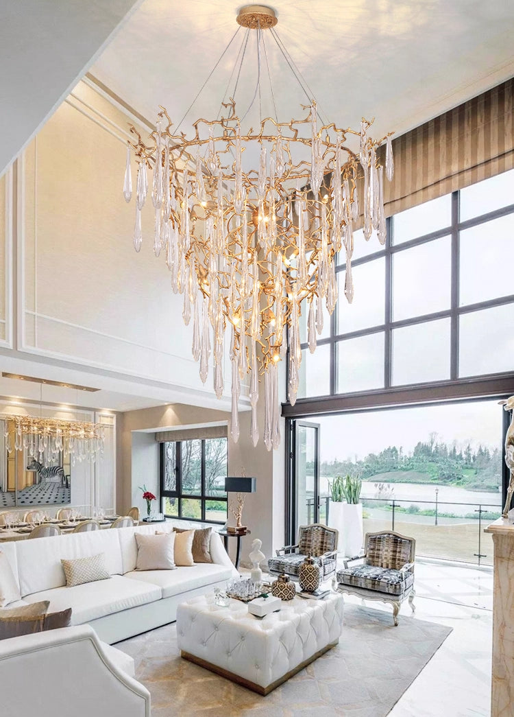 Modern French Branch Crystal Raindrop Chandelier