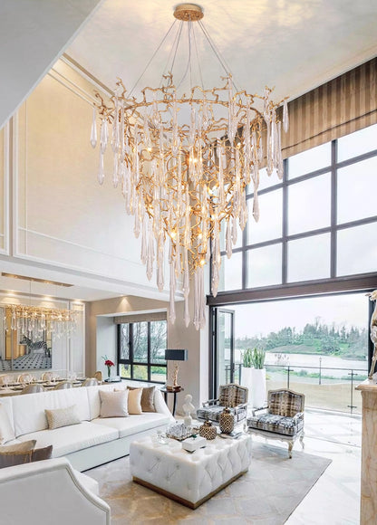 Modern French Branch Crystal Raindrop Chandelier