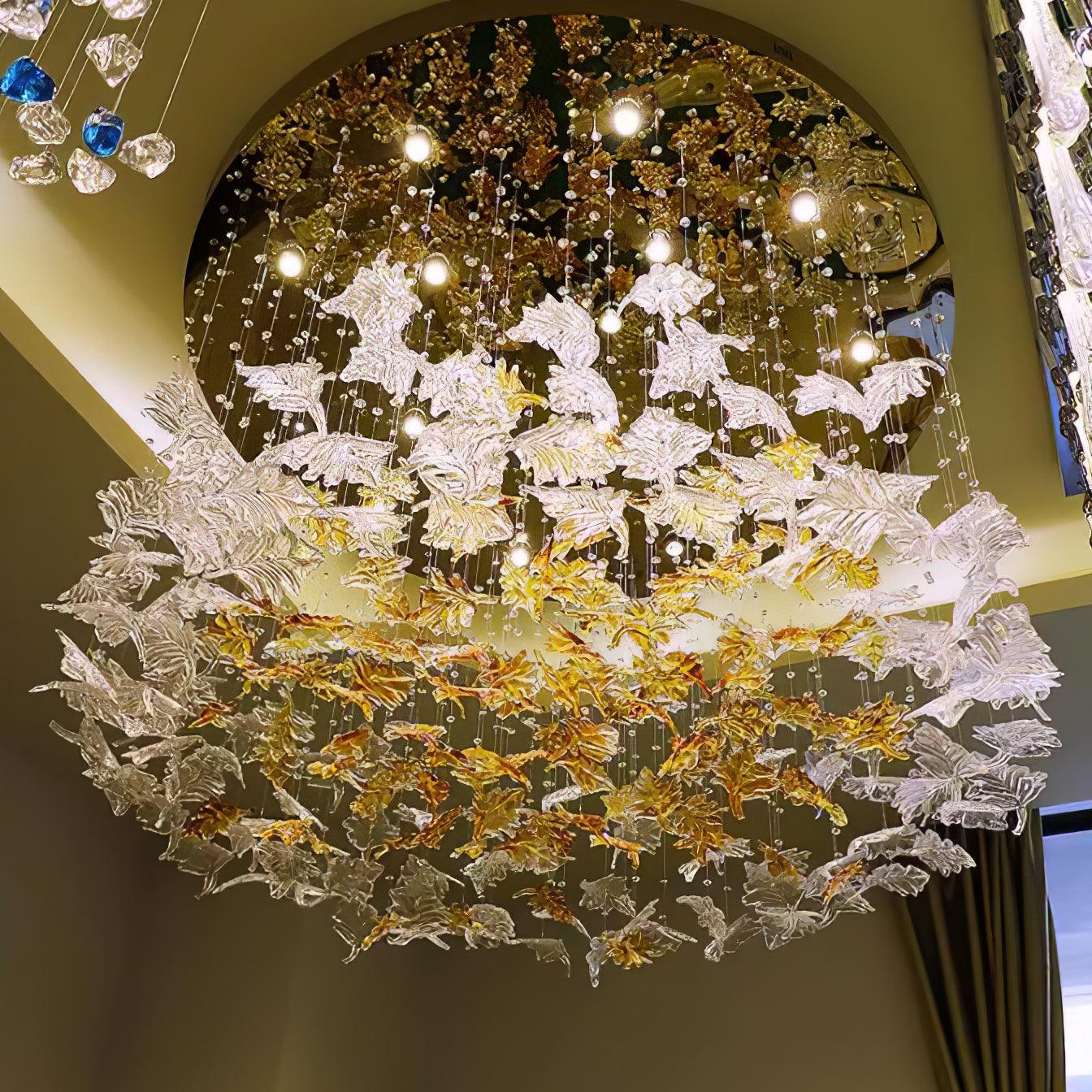 Maple-leaf Shaped Glass Leaf Chandelier - Loonglight