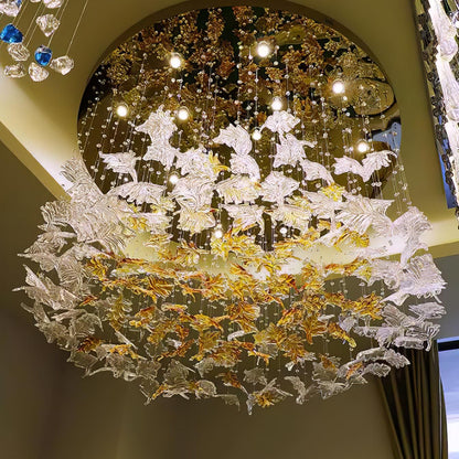 Maple-leaf Shaped Glass Leaf Chandelier - Loonglight