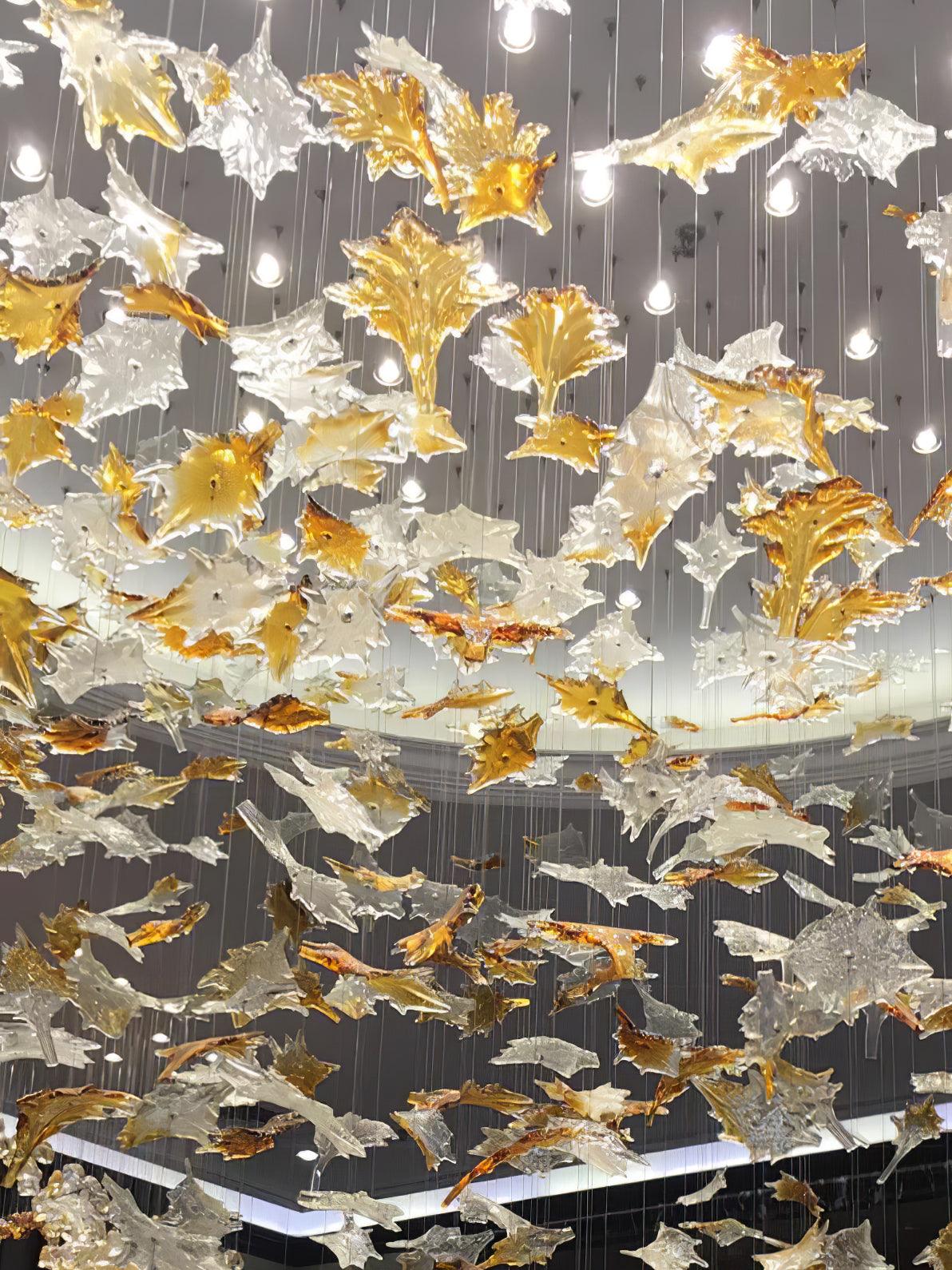 Maple-leaf Shaped Glass Leaf Chandelier - Loonglight