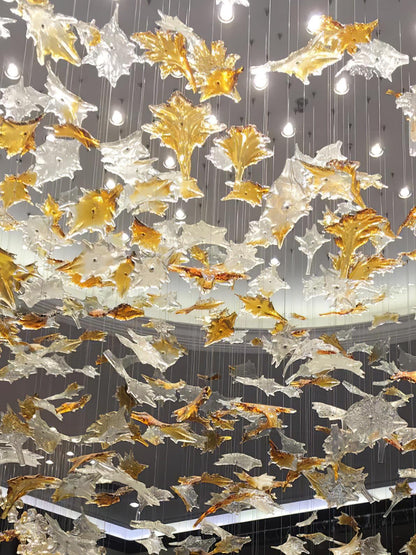 Maple-leaf Shaped Glass Leaf Chandelier - Loonglight