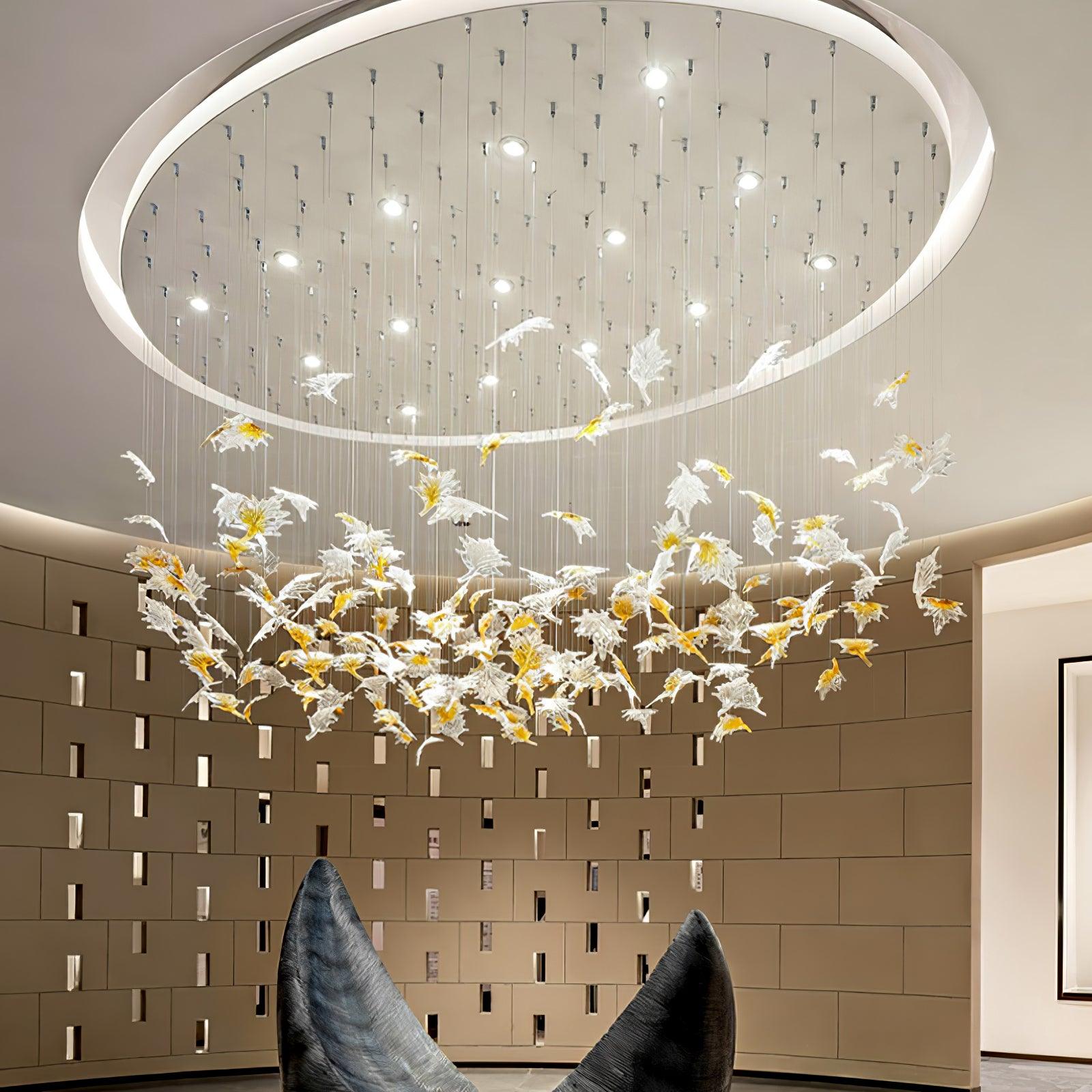 Maple-leaf Shaped Glass Leaf Chandelier - Loonglight