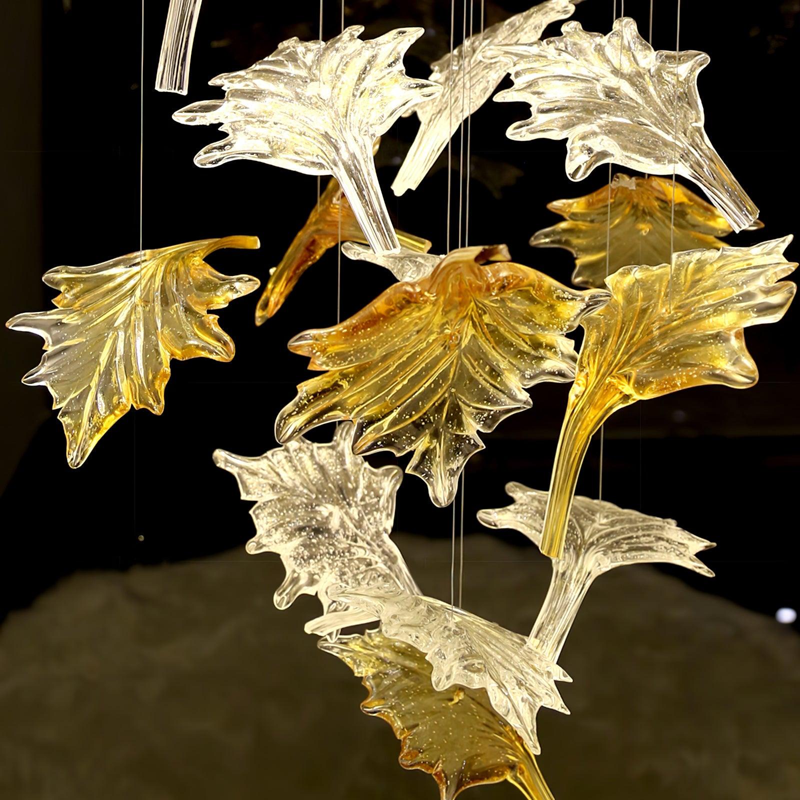 Maple-leaf Shaped Glass Leaf Chandelier - Loonglight
