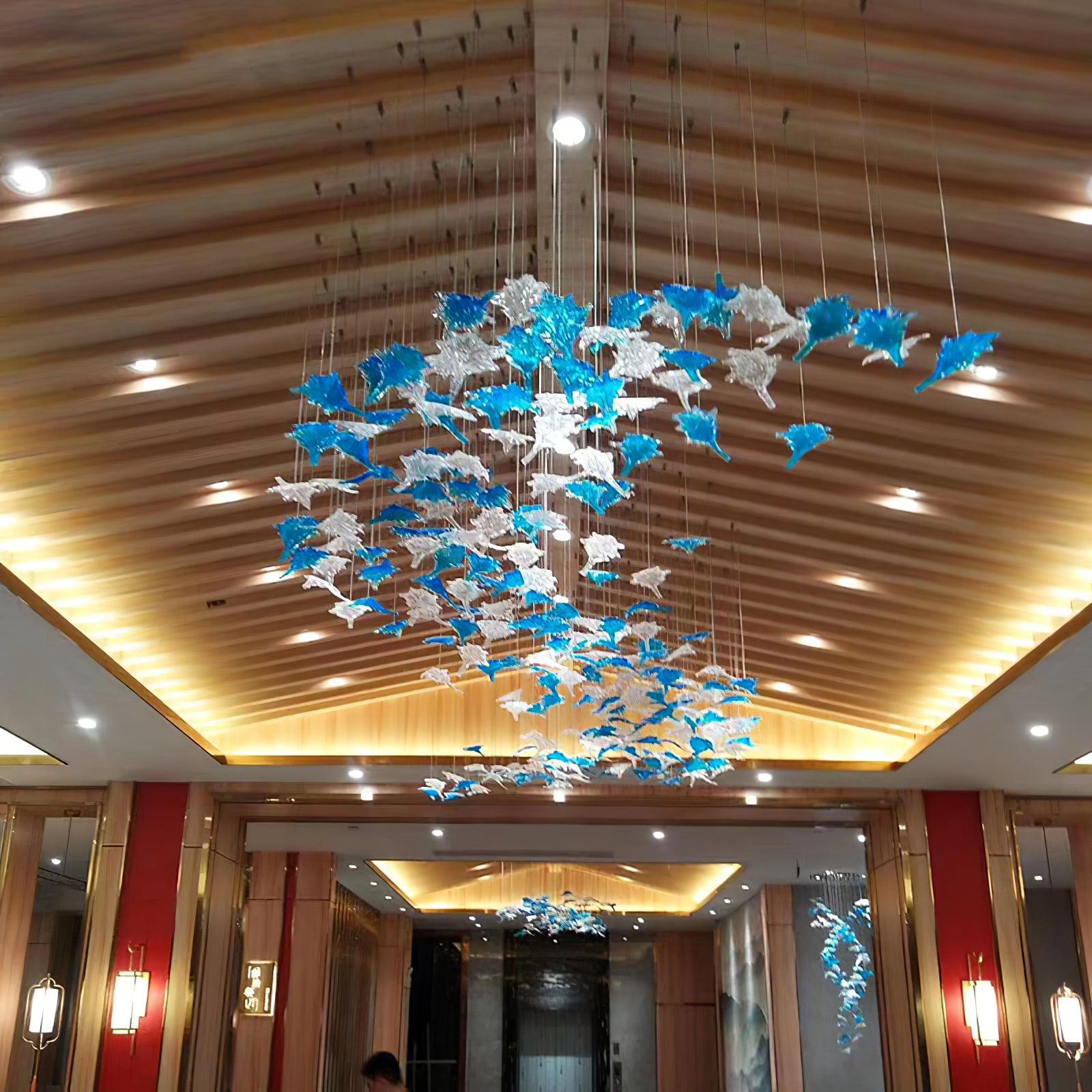 Maple-leaf Shaped Glass Leaf Chandelier - Loonglight