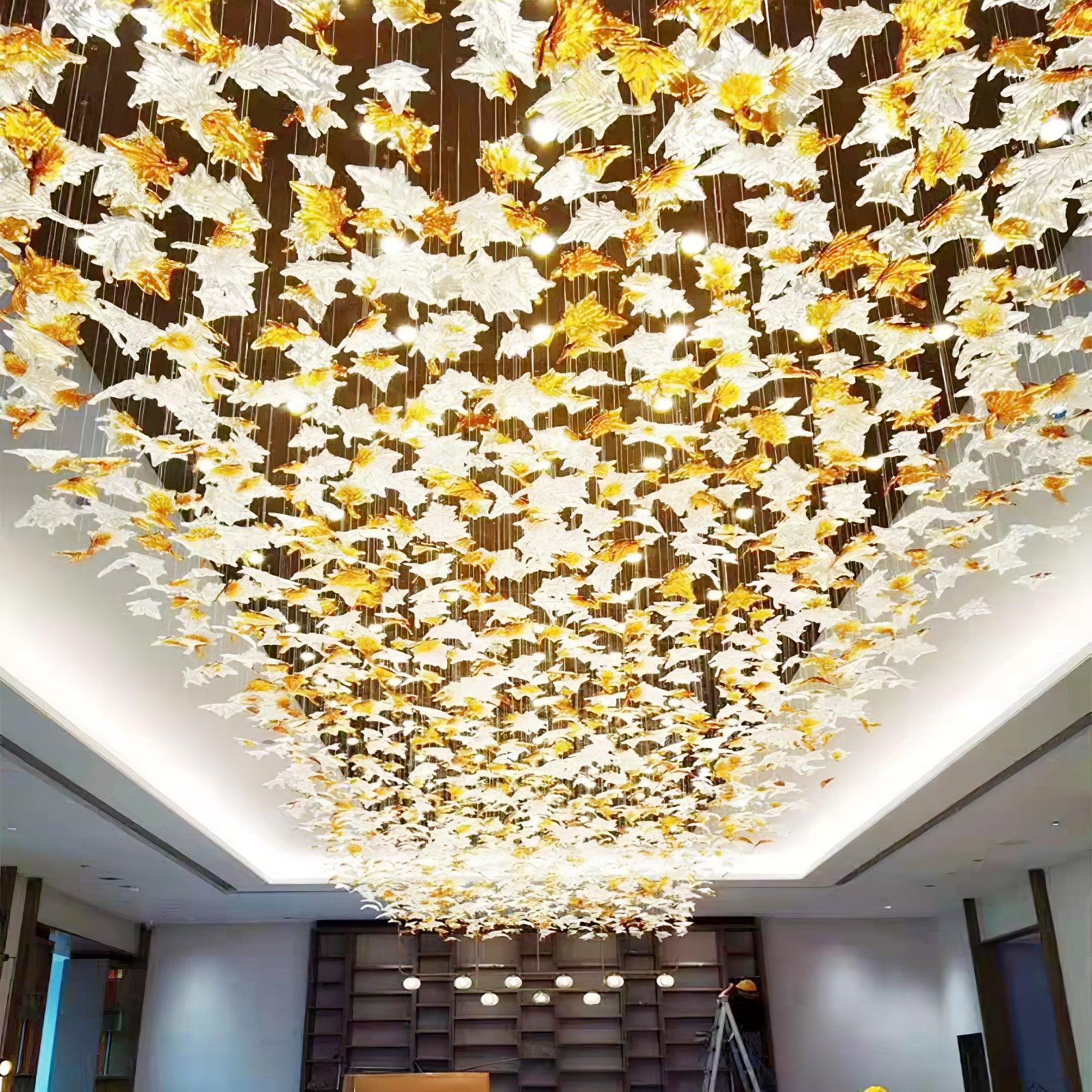 Maple-leaf Shaped Glass Leaf Chandelier - Loonglight
