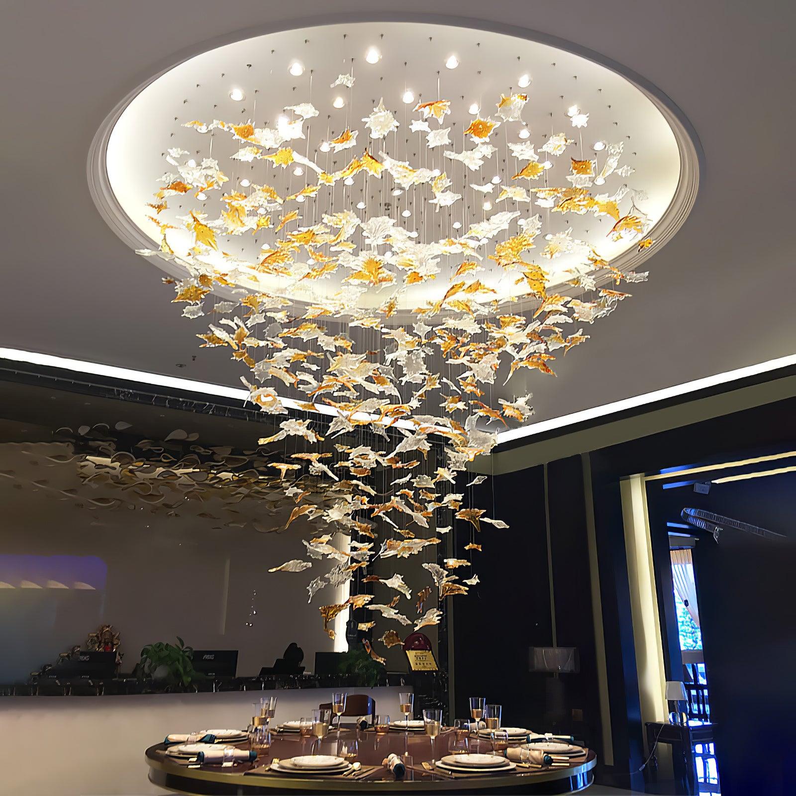 Maple-leaf Shaped Glass Leaf Chandelier - Loonglight