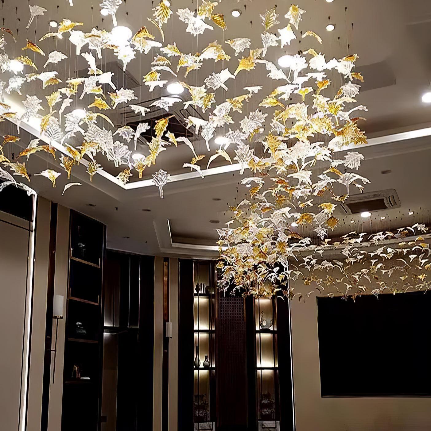 Maple-leaf Shaped Glass Leaf Chandelier - Loonglight