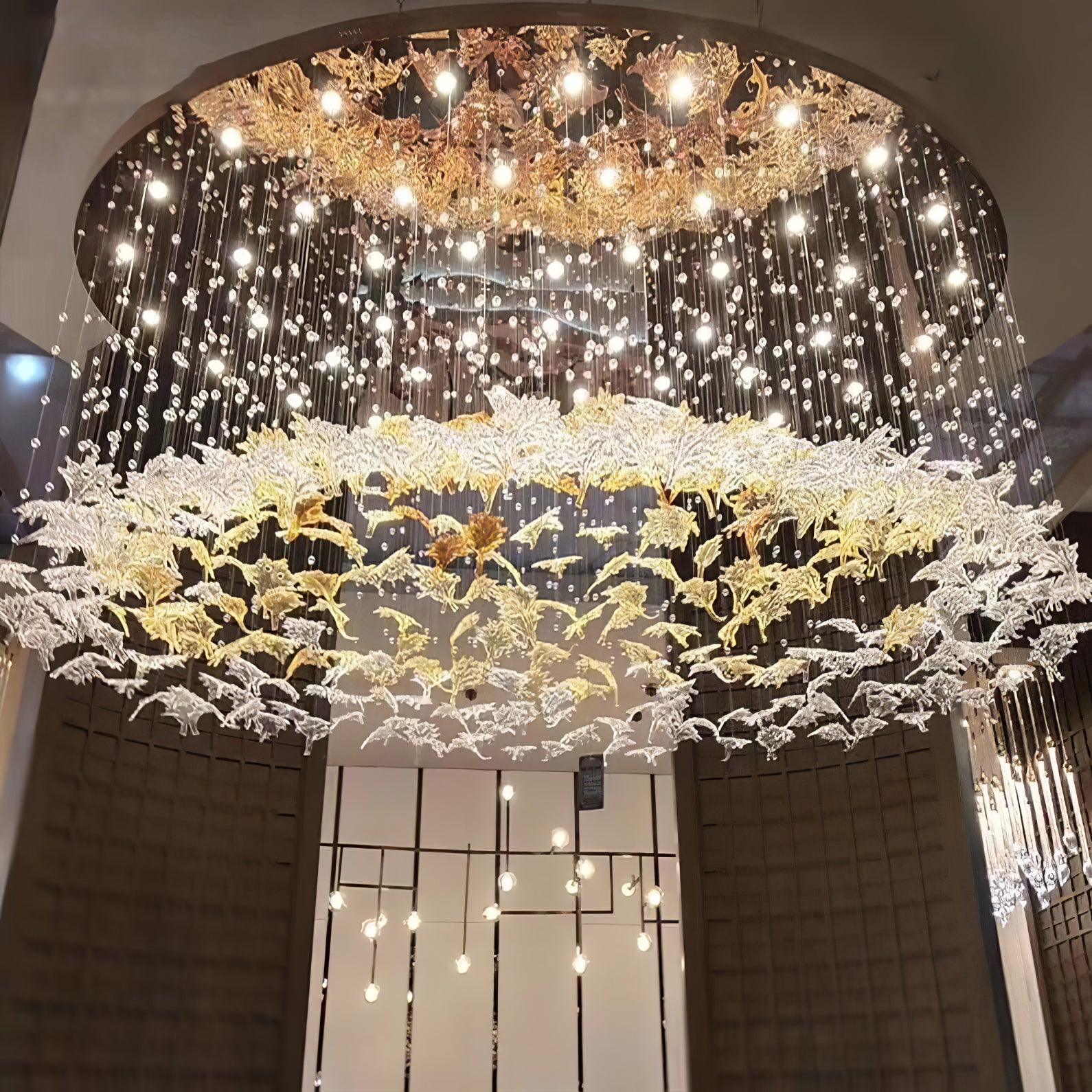 Maple-leaf Shaped Glass Leaf Chandelier - Loonglight