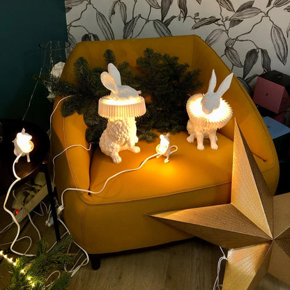 Rabbit White Resin Table Lamp