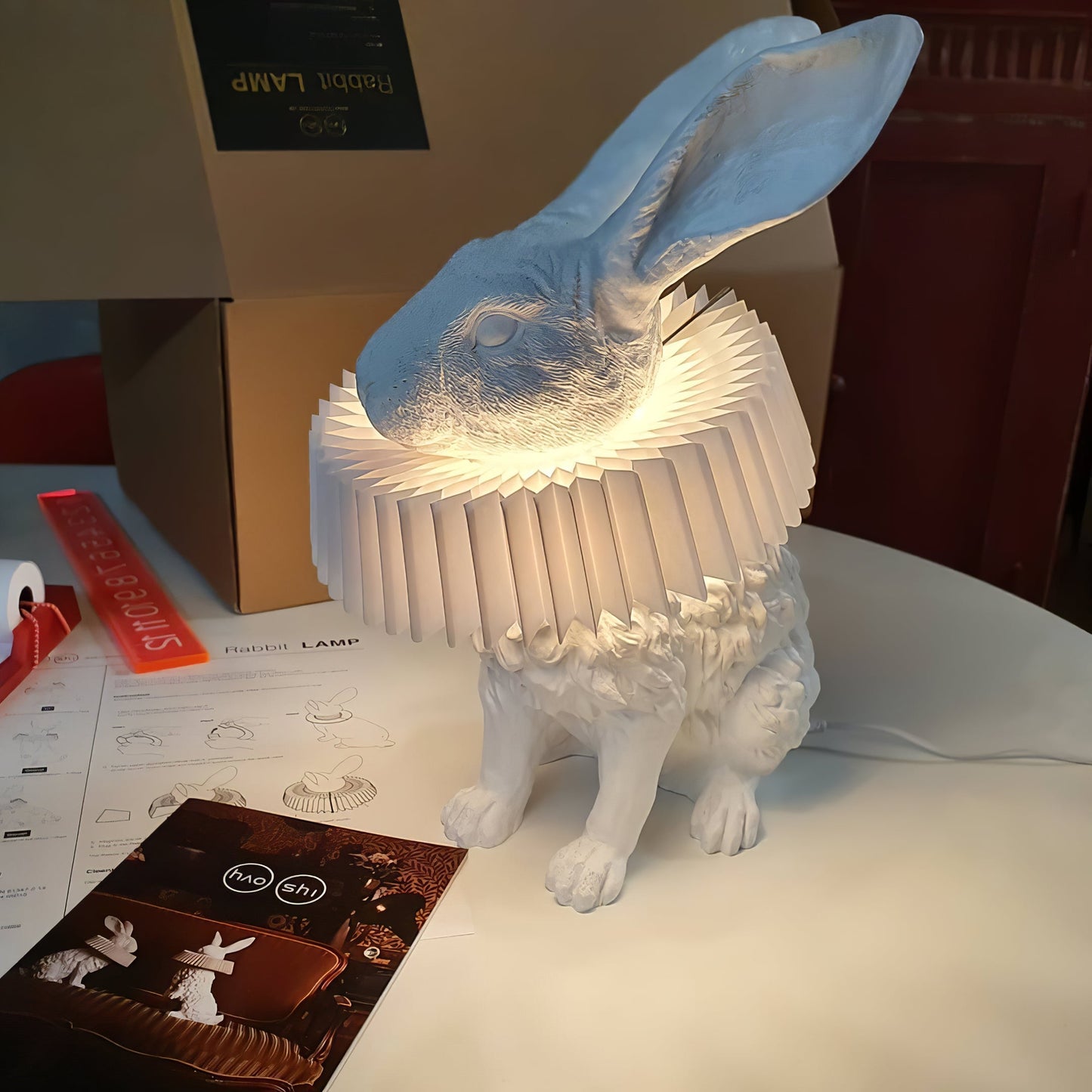 Rabbit White Resin Table Lamp