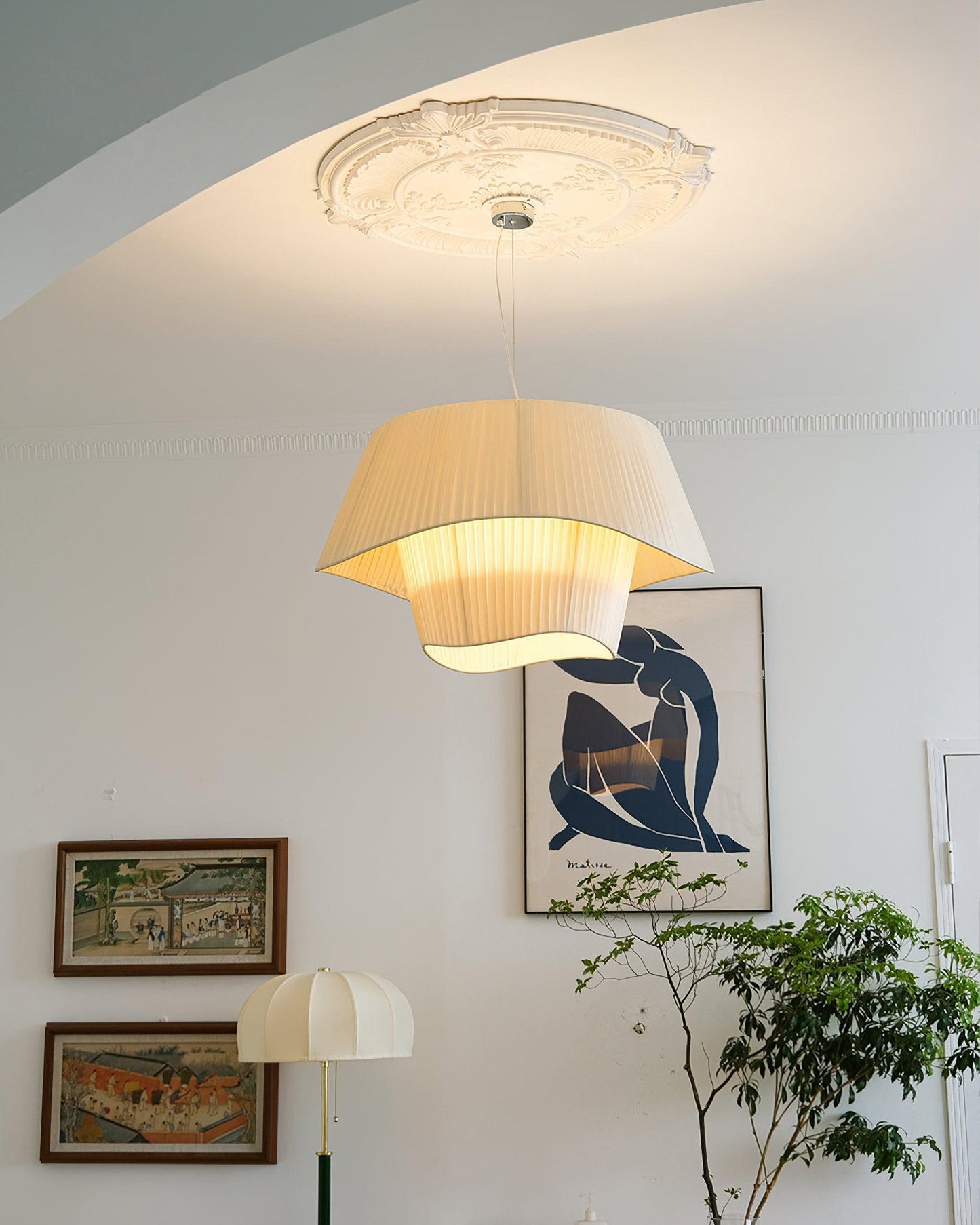 Retro Pleated Fabric Pendant Lamp
