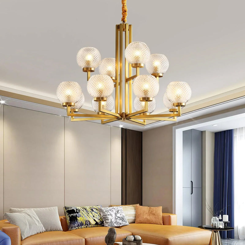Ribbed Glass Brass Chandelier - Loonglight