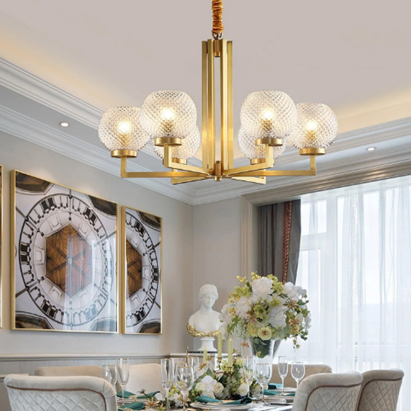 Ribbed Glass Brass Chandelier - Loonglight