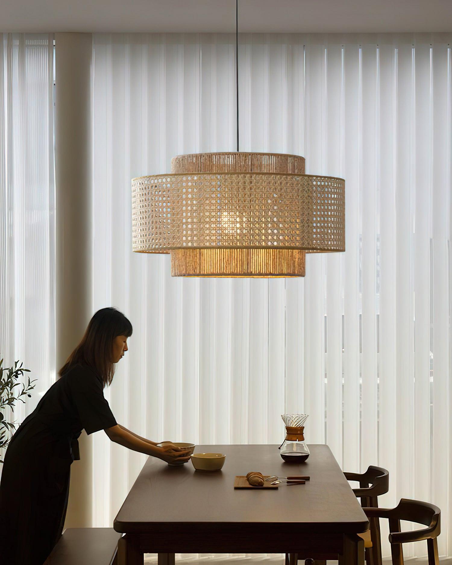 Triela Rattan Drum Pendant Light - Loonglight