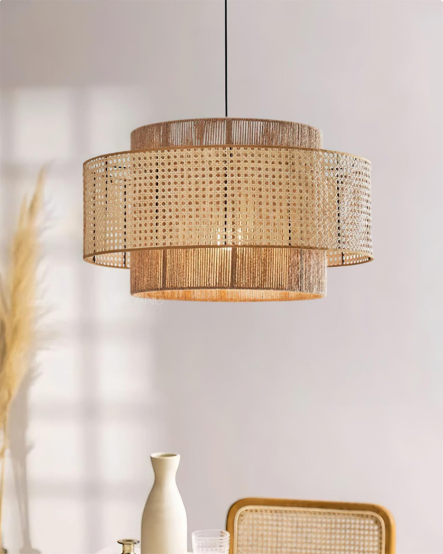 Triela Rattan Drum Pendant Light - Loonglight