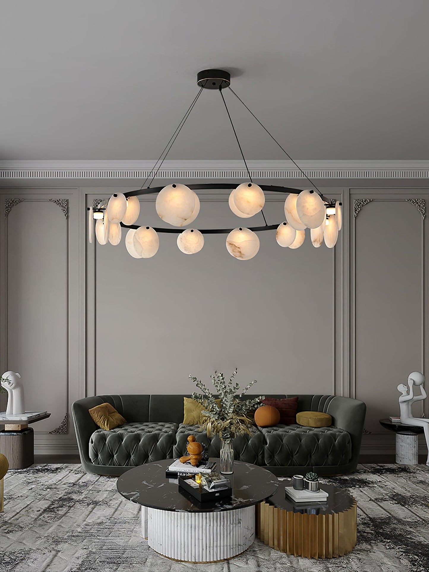 Trinidad  Alabaster Disc Ring Chandelier - Loonglight