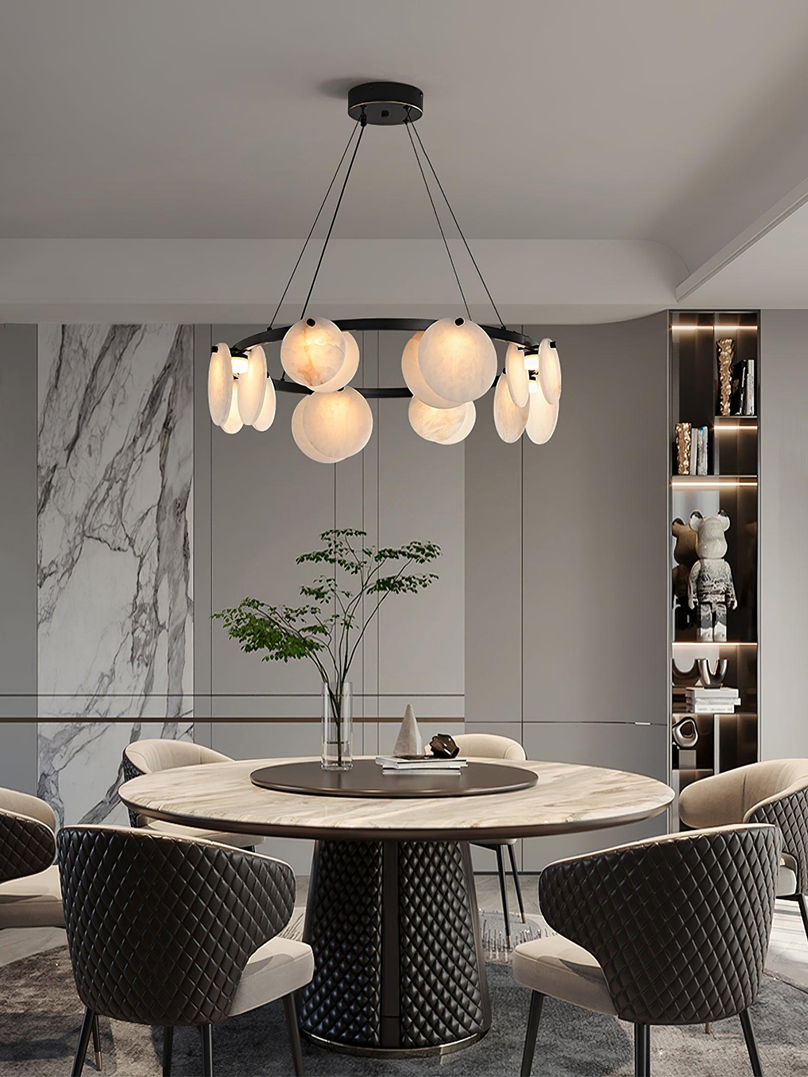 Trinidad  Alabaster Disc Ring Chandelier - Loonglight