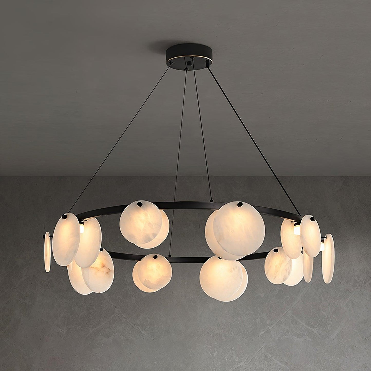 Trinidad  Alabaster Disc Ring Chandelier - Loonglight