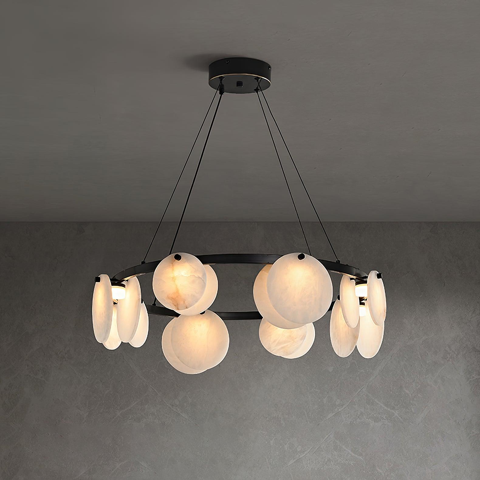 Trinidad  Alabaster Disc Ring Chandelier - Loonglight