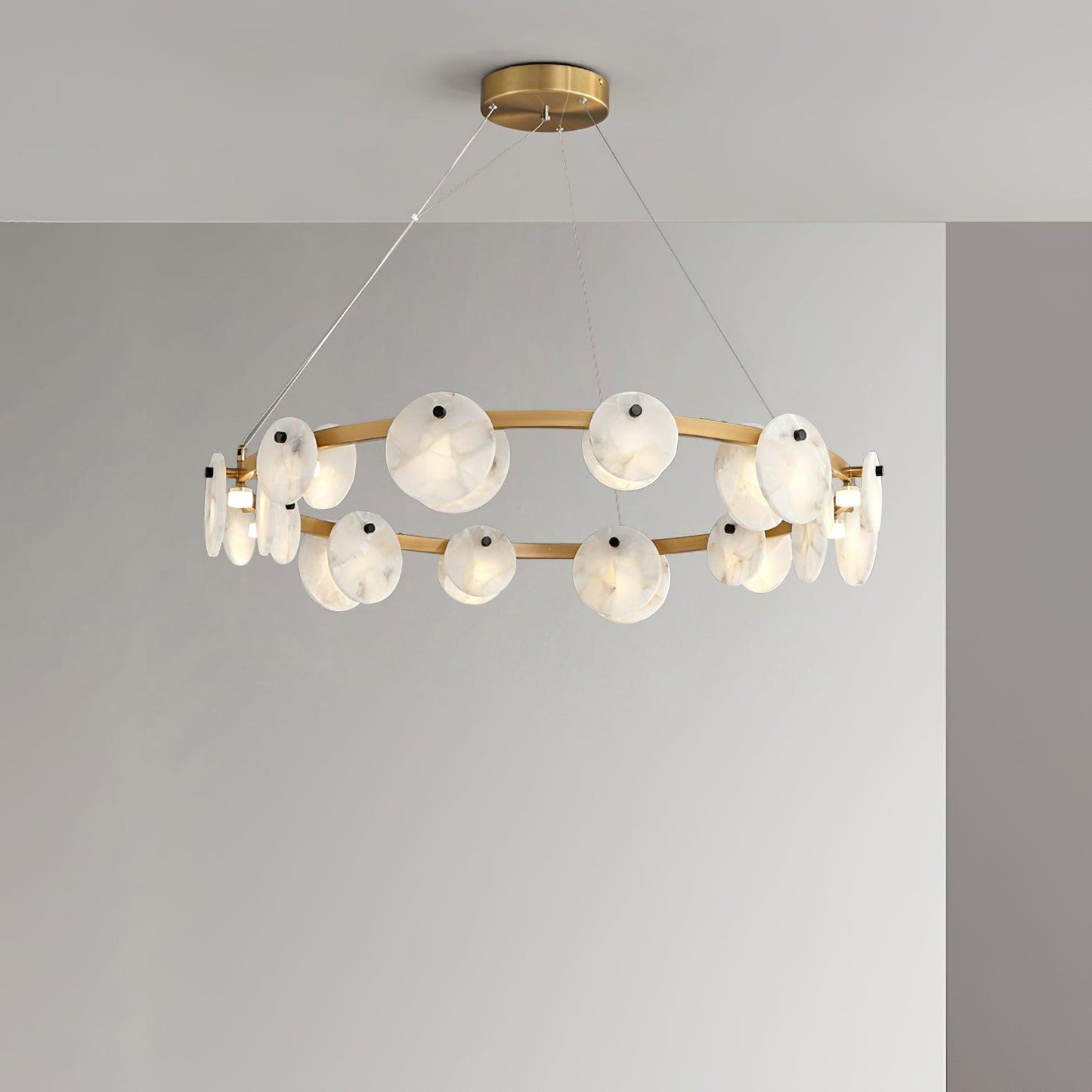 Trinidad  Alabaster Disc Ring Chandelier - Loonglight