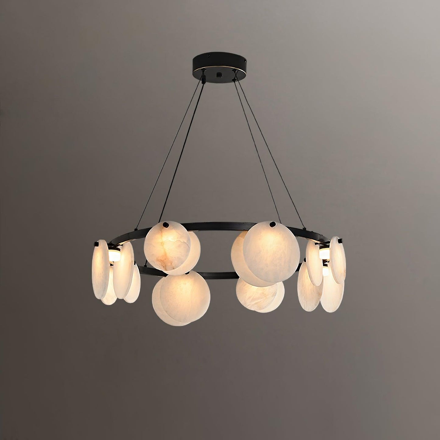 Trinidad  Alabaster Disc Ring Chandelier - Loonglight