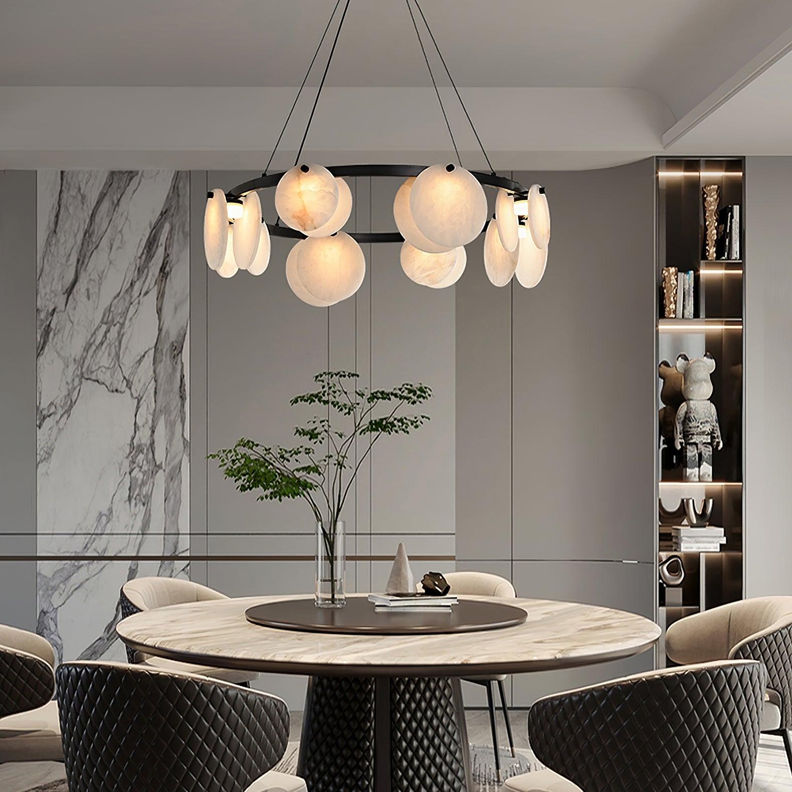 Trinidad  Alabaster Disc Ring Chandelier - Loonglight