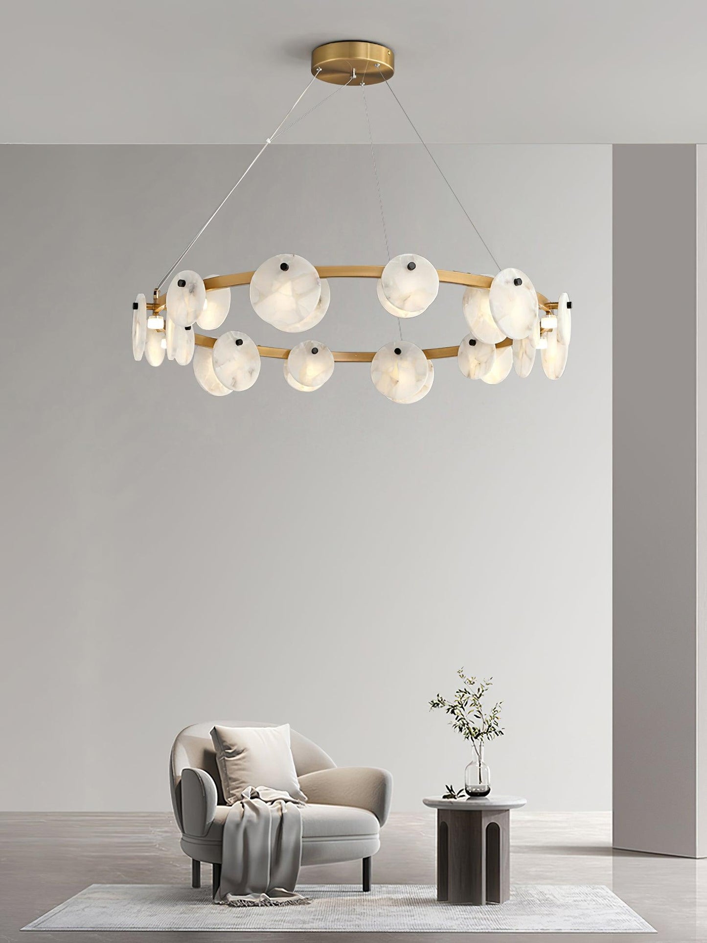 Trinidad  Alabaster Disc Ring Chandelier - Loonglight