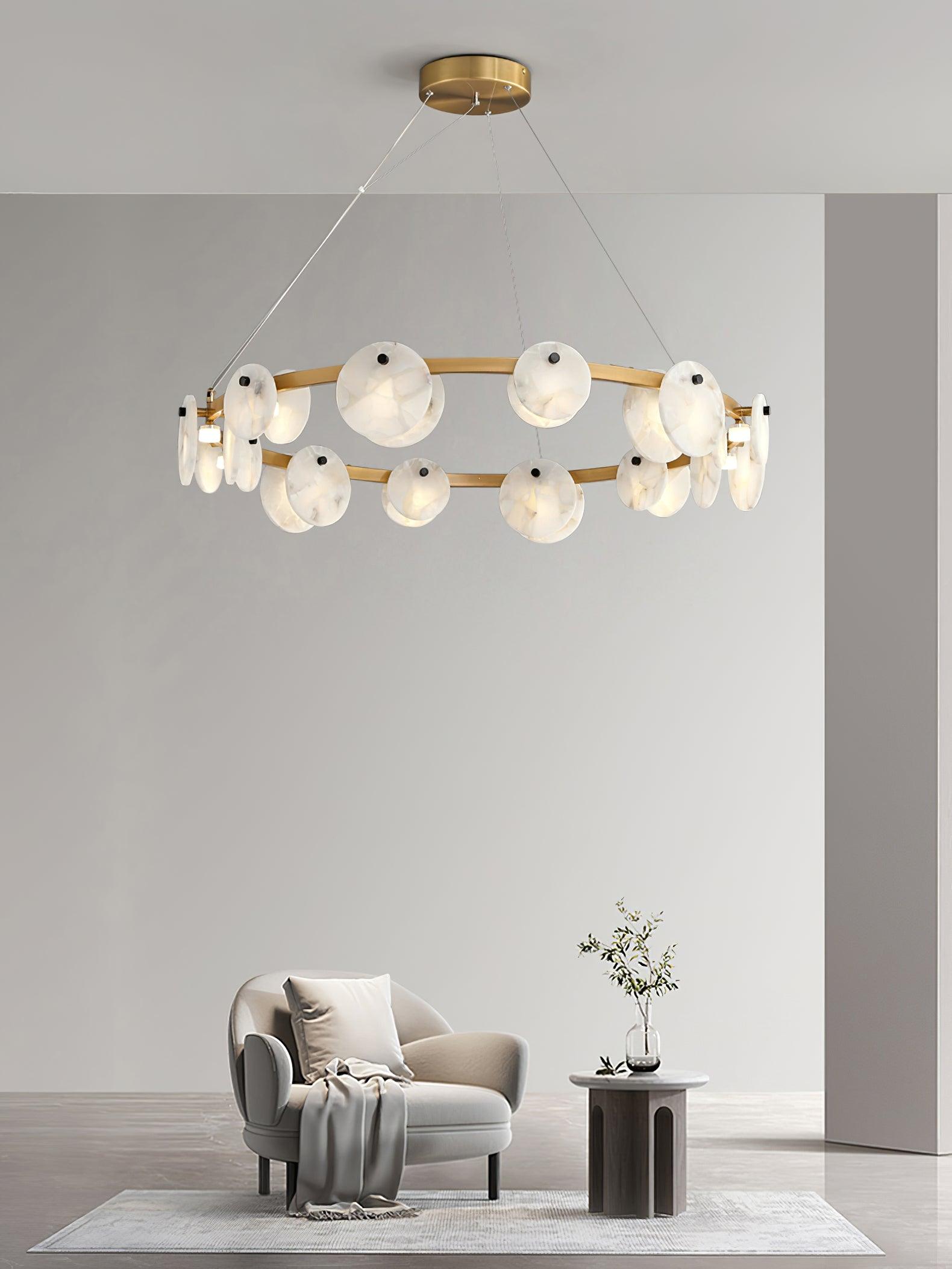 Trinidad  Alabaster Disc Ring Chandelier - Loonglight
