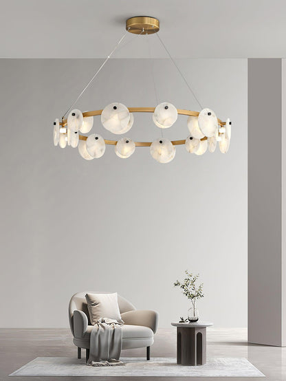 Trinidad  Alabaster Disc Ring Chandelier - Loonglight
