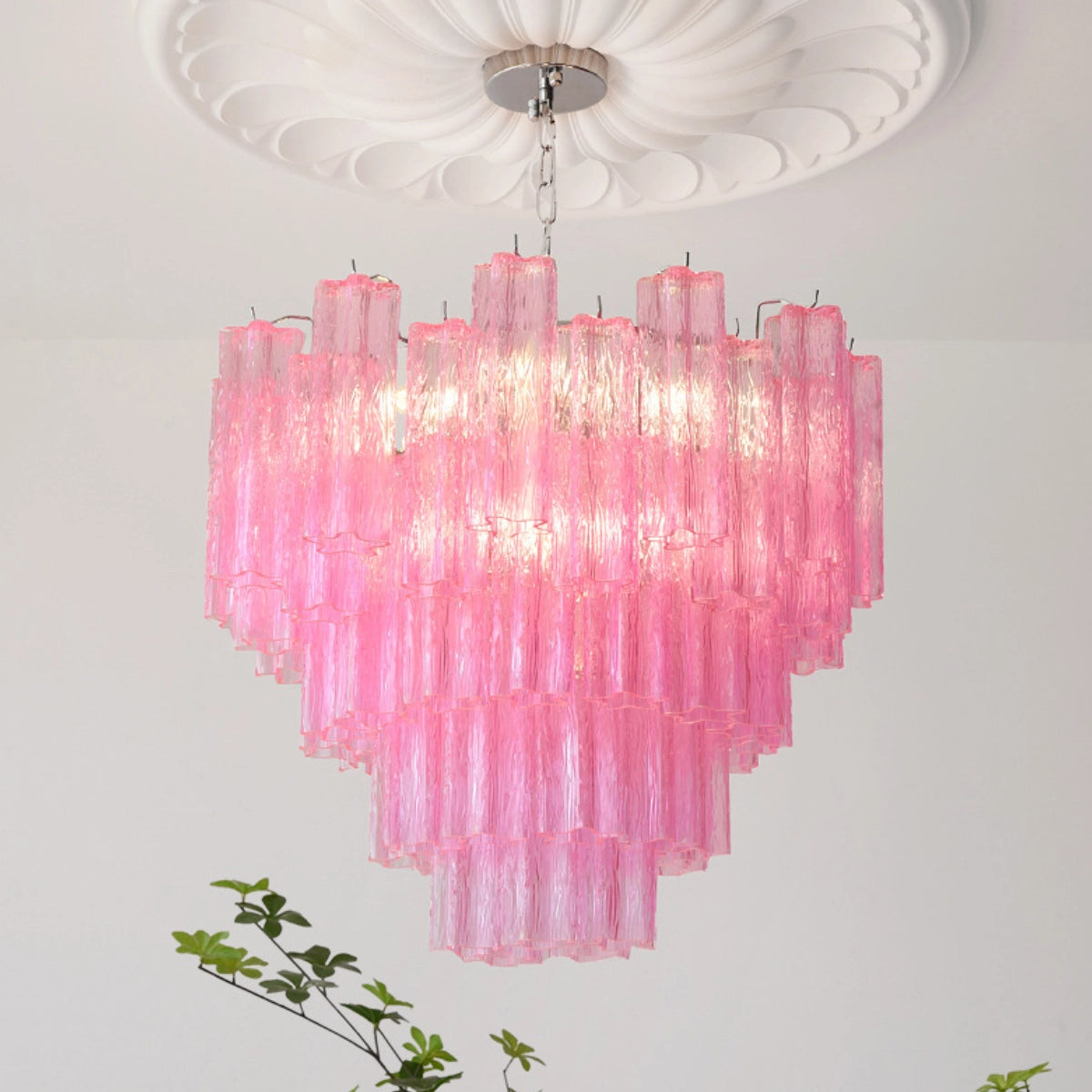 Vibrant Pink Floral Tube Chandelier - Loonglight