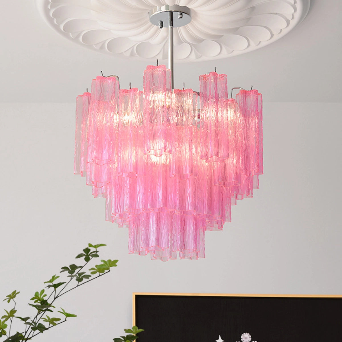 Vibrant Pink Floral Tube Chandelier - Loonglight