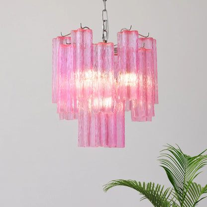 Vibrant Pink Floral Tube Chandelier - Loonglight