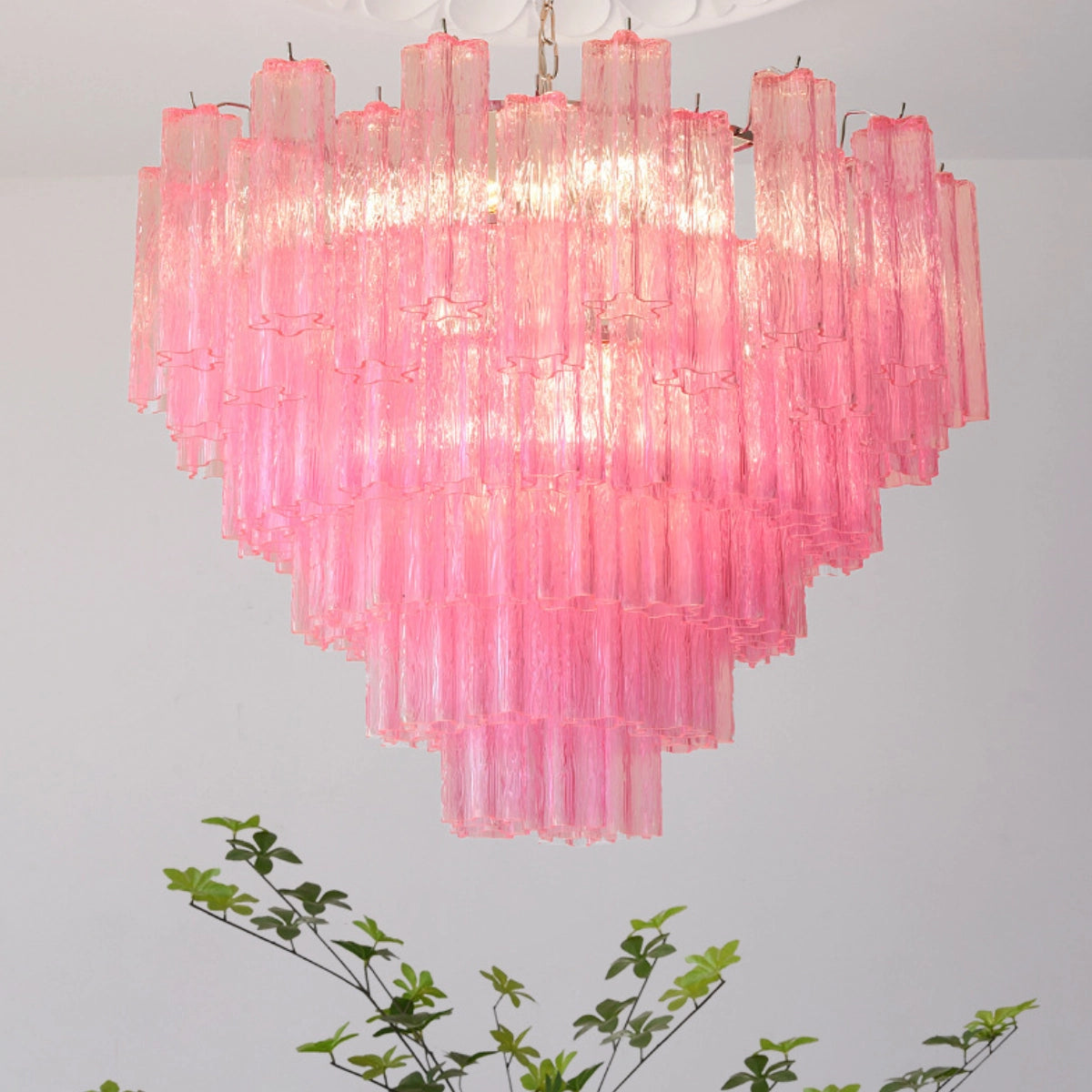 Vibrant Pink Floral Tube Chandelier - Loonglight
