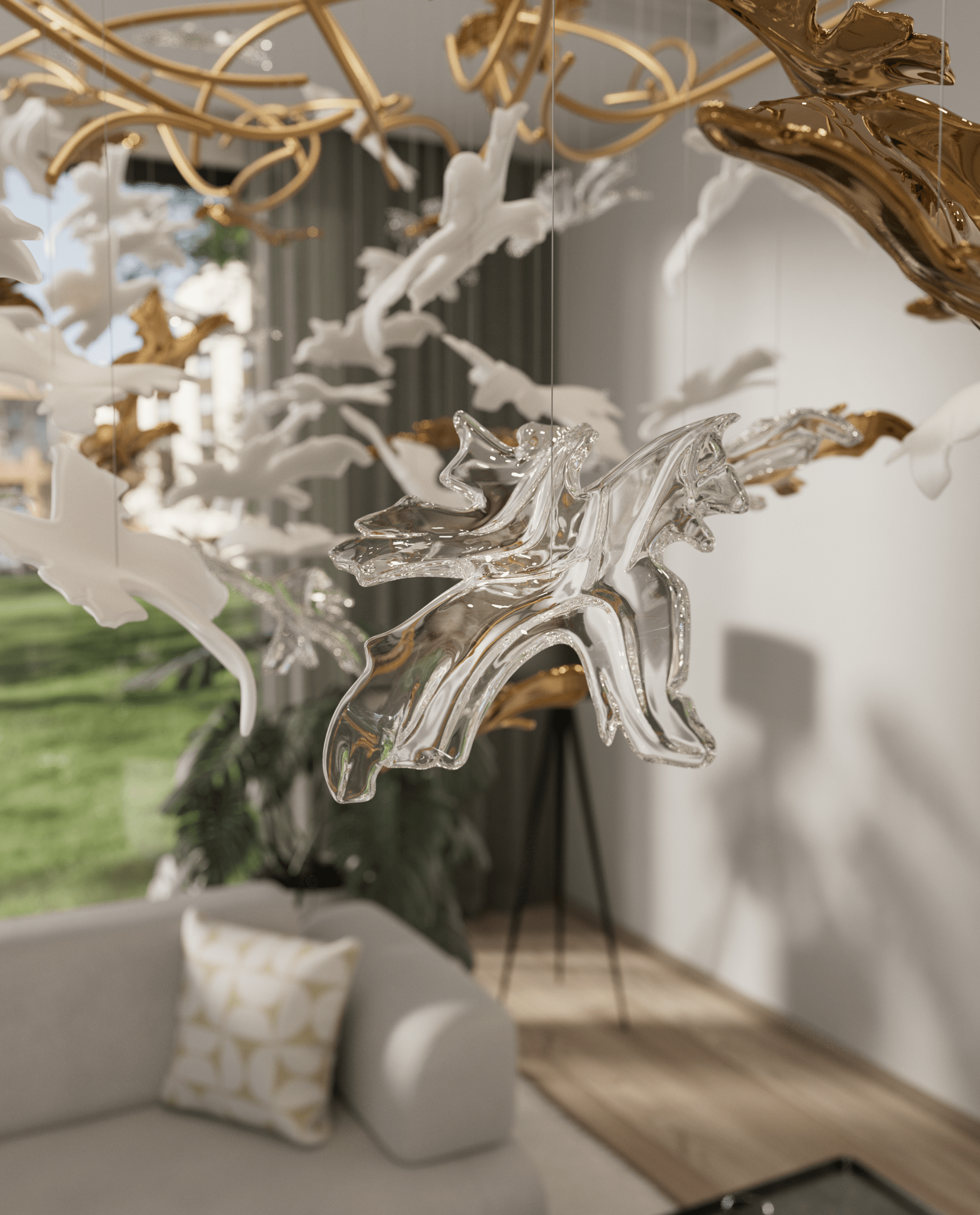 Vine Glass Leaf Chandelier - Loonglight