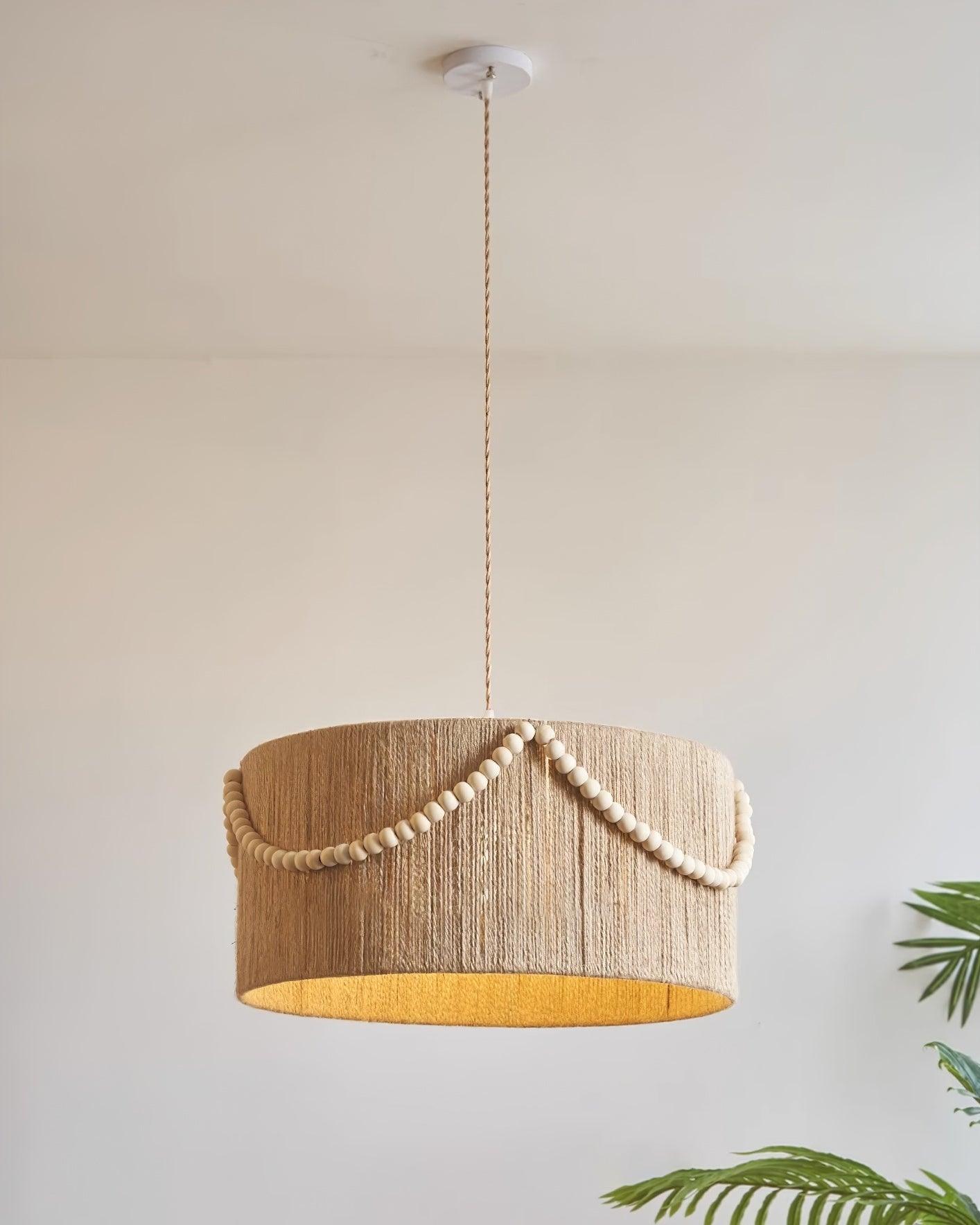 Pearl Rattan Drum Pendant Light - Loonglight