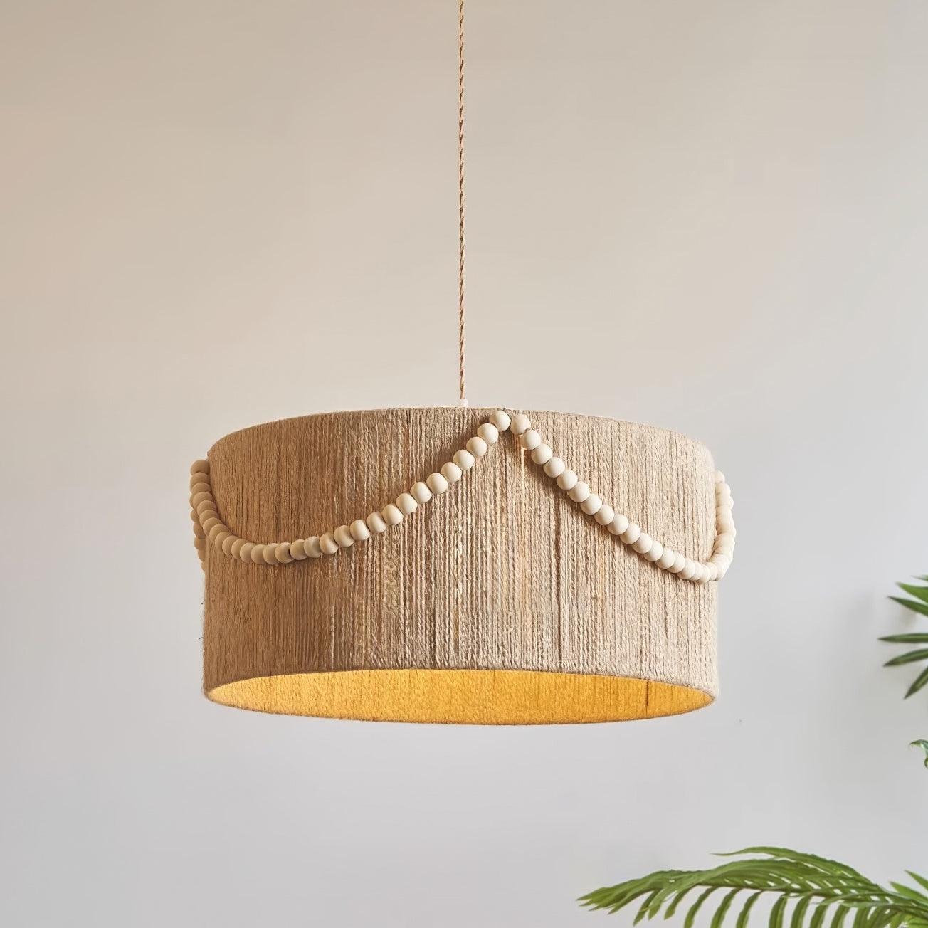 Pearl Rattan Drum Pendant Light - Loonglight