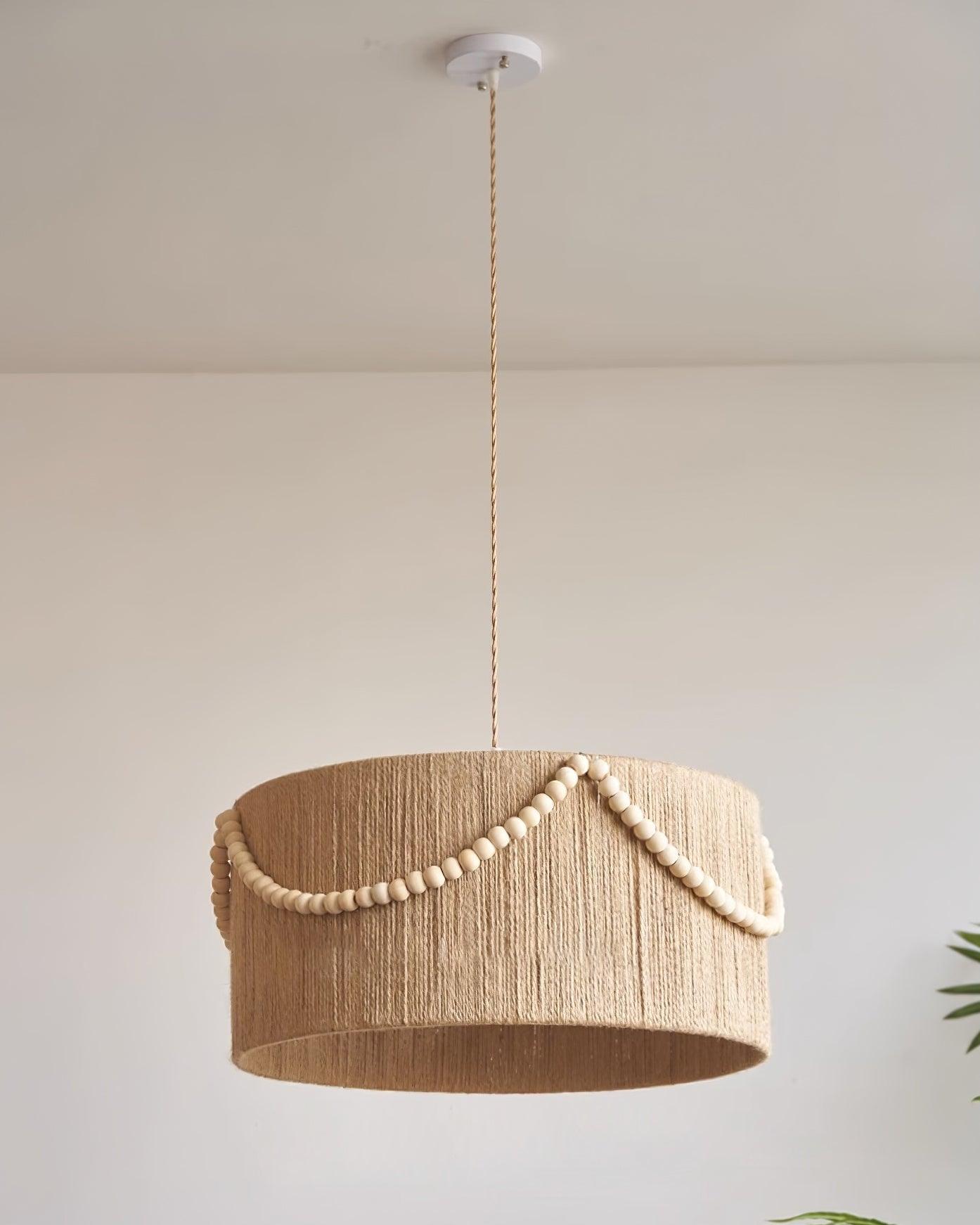 Pearl Rattan Drum Pendant Light - Loonglight