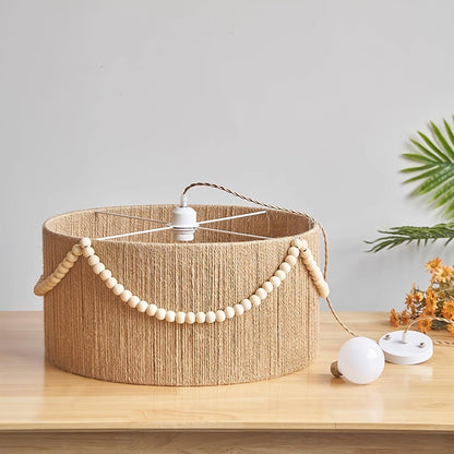 Pearl Rattan Drum Pendant Light - Loonglight