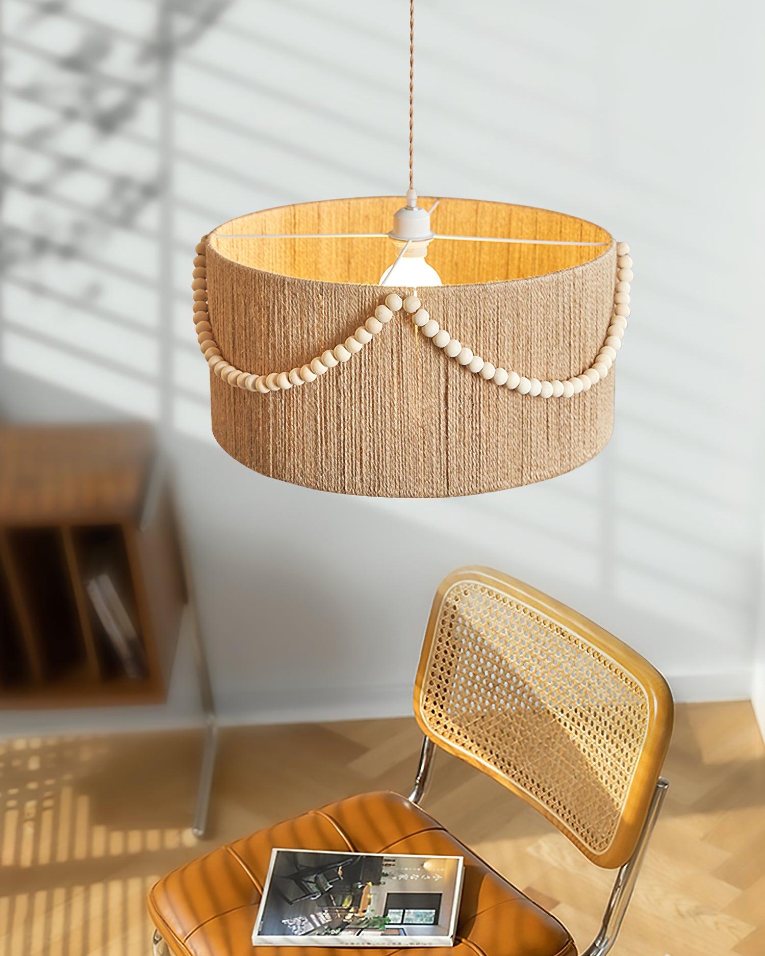 Pearl Rattan Drum Pendant Light - Loonglight